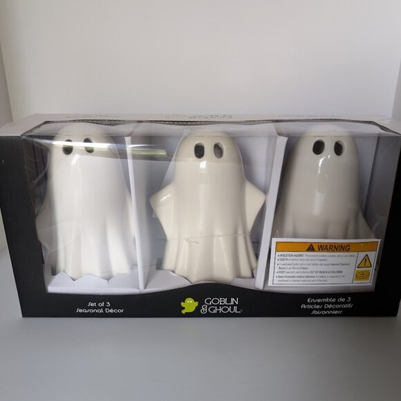 Goblin & Ghoul Other - Goblin & Ghoul Ceramic LED Ghost Set of 3 White Halloween Decor Light Up